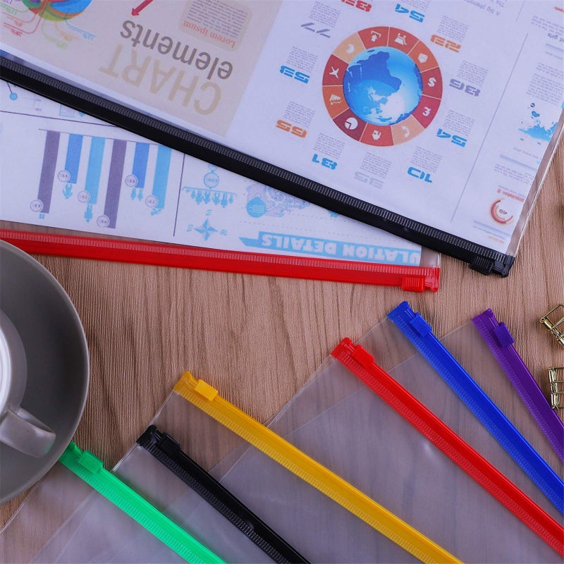 أنتنر مجموعة Antner من 18 جيبًا لحفظ الملفات بحجم الرسائل، مناسبة للمجلدات ذات 3 حلقات، مزودة بسحاب و3 فتحات، لحفظ الصفحات الداخلية، وأغطية للأوراق، وحقائب لحفظ الأوراق السائبة، مصنوعة من مادة PVC مقاومة للماء، مع 6 ألوان للسحاب. - Image 3